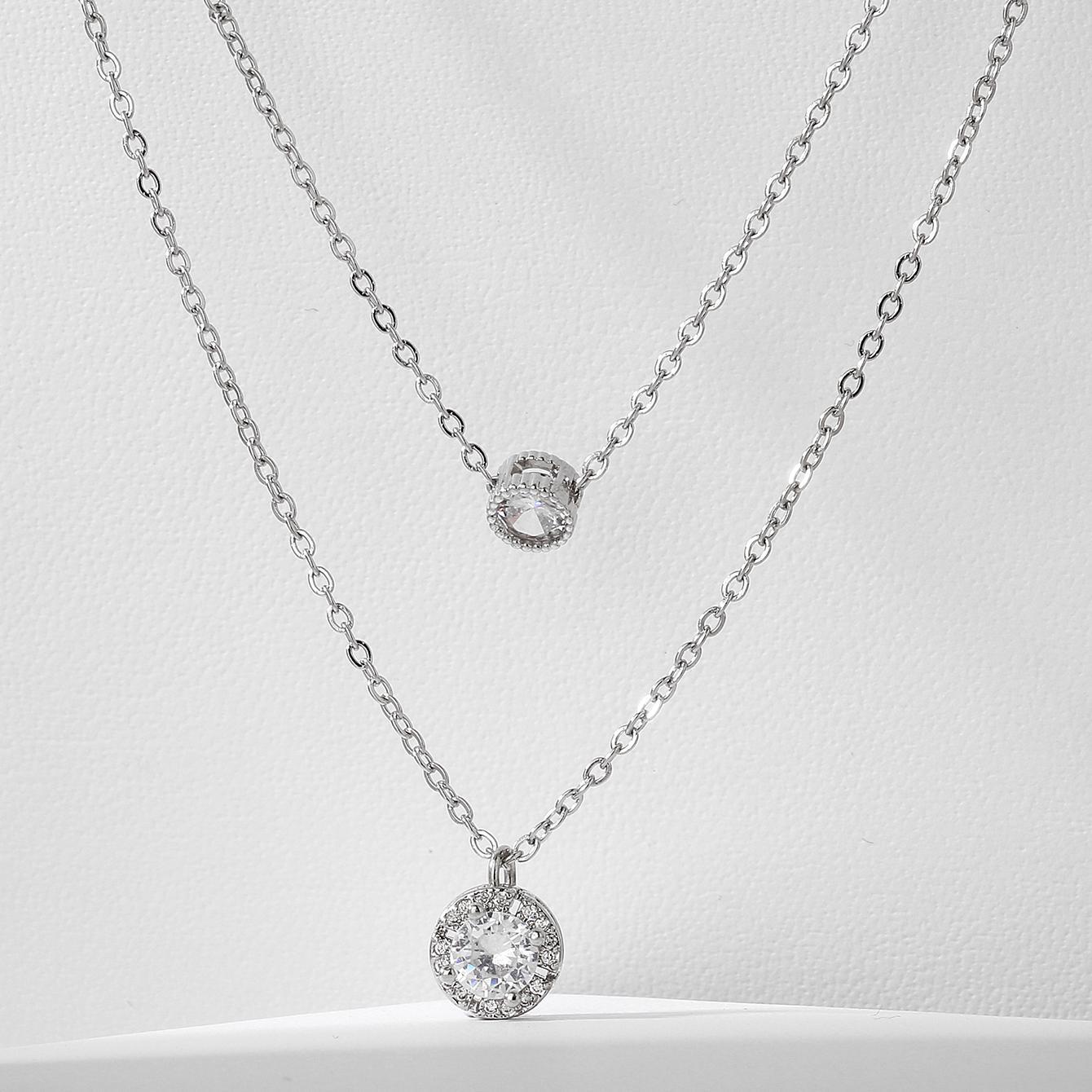 Sparkling Three-dimensional Zircon Pendant Necklace, Women's Exquisite Double-layer Collarbone Chain Jewelry Gift, Suitable For Engagement, Party, Holiday Gifts - URBAN METRO