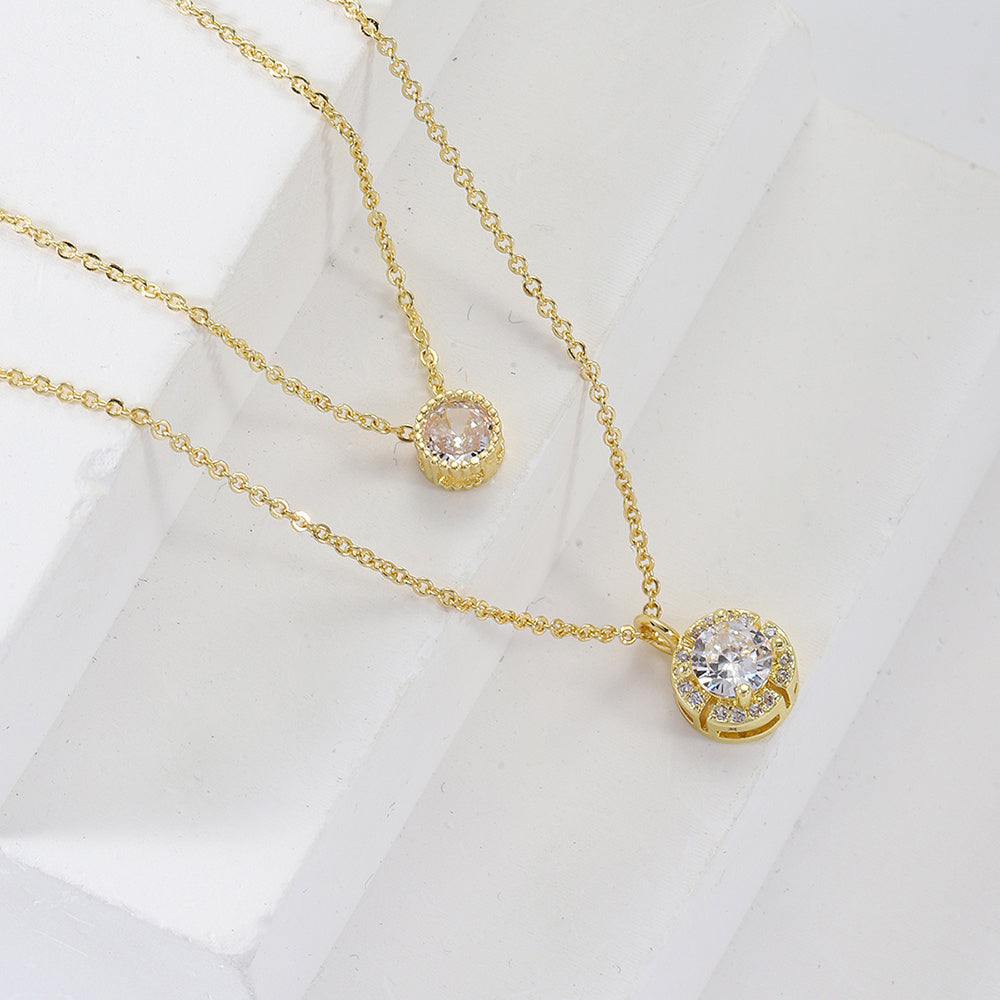 Sparkling Three-dimensional Zircon Pendant Necklace, Women's Exquisite Double-layer Collarbone Chain Jewelry Gift, Suitable For Engagement, Party, Holiday Gifts - URBAN METRO