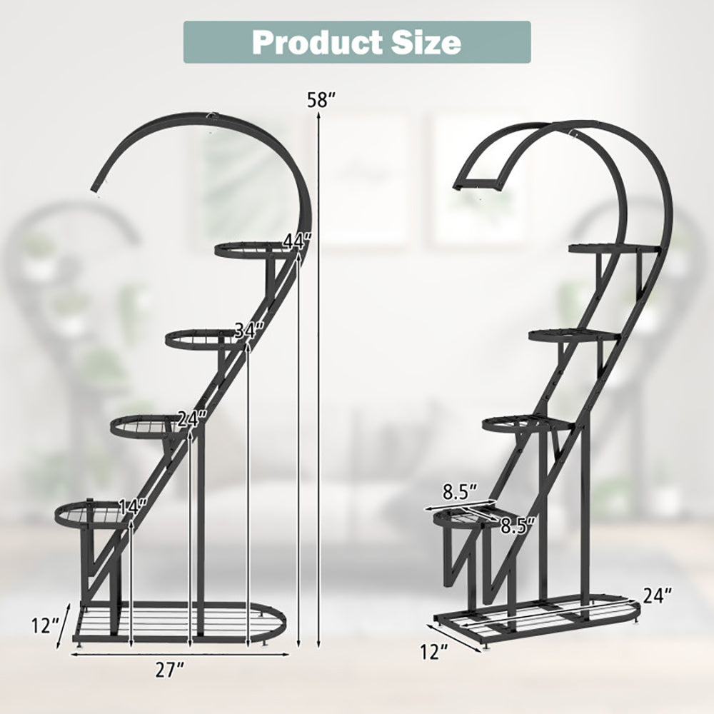 5 Tier Metal Plant Stand With Hanging Hook For Multiple Plants - URBAN METRO