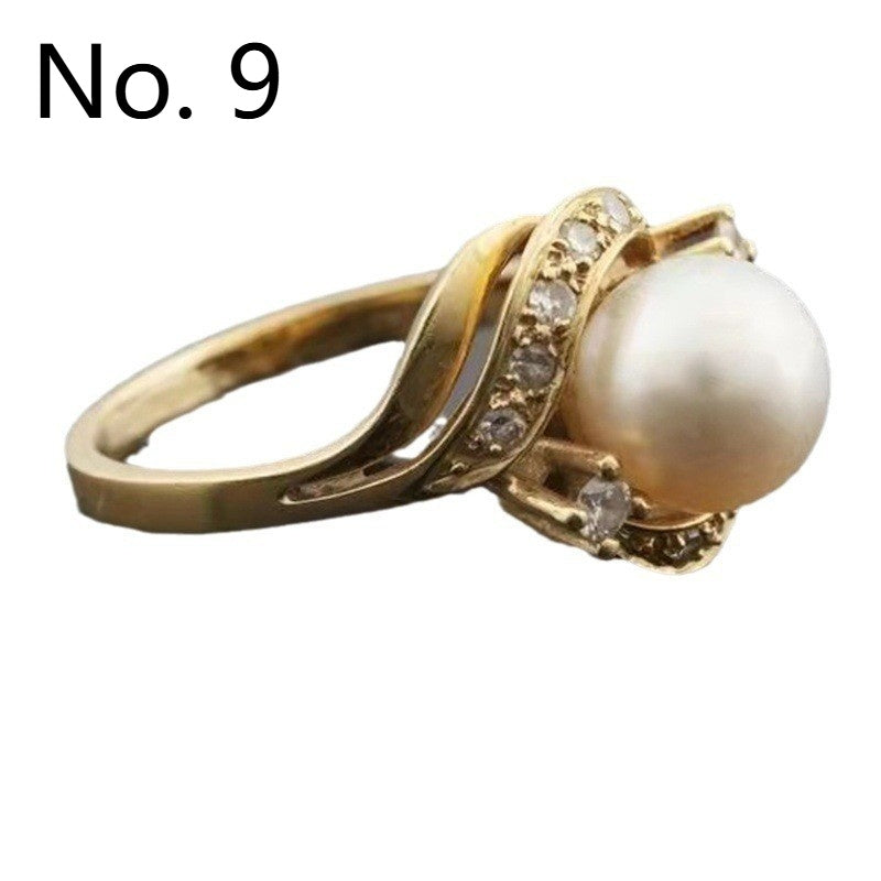 Vintage Fashionable Golden Rhinestone Zircon Pearl Ring - URBAN METRO