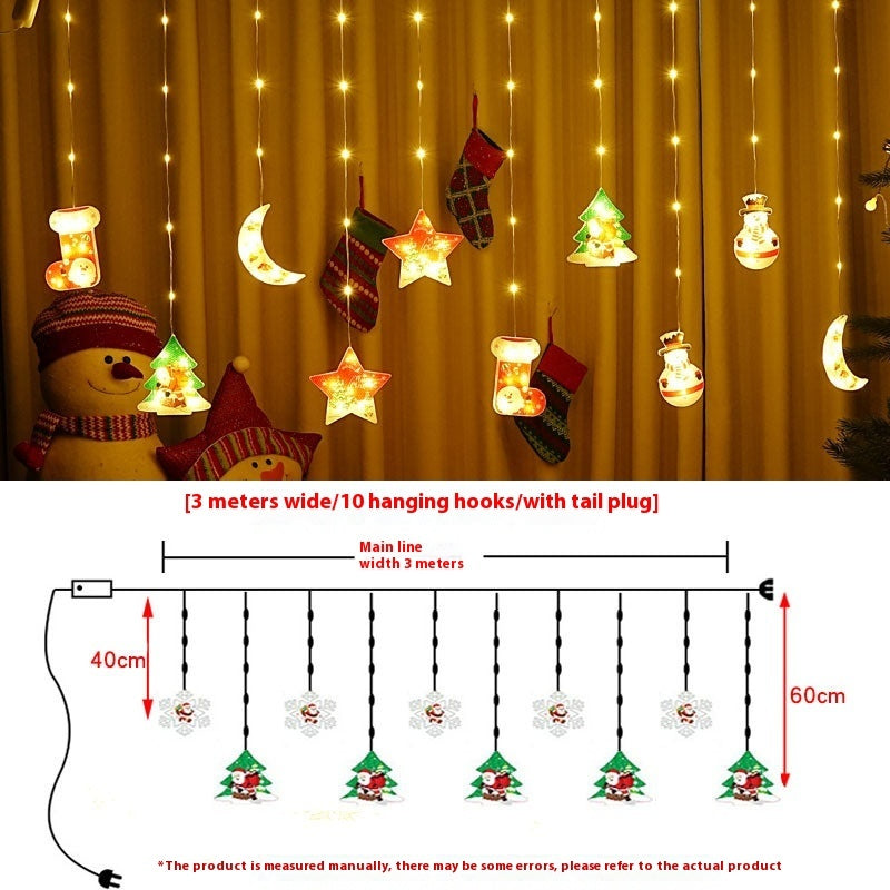 Painted Christmas Curtain Lights – LED Holiday Window Decorations with Santa, Tree & Snowflake Designs