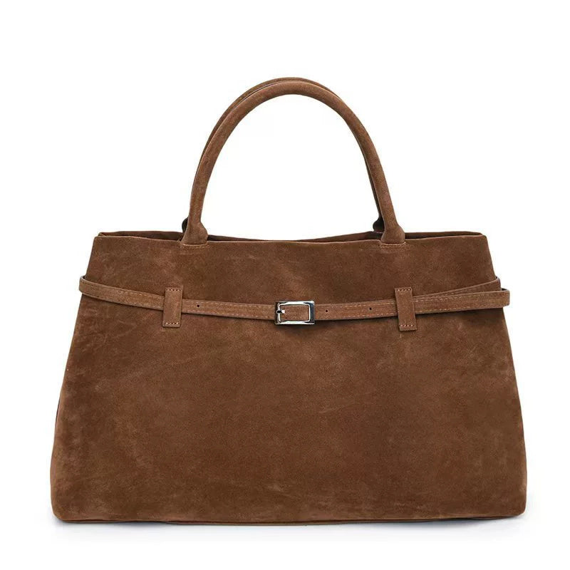 Decorative Design Solid Faux Suede Handbag Large Capacity Casual Tote Bags For Women Tote Design Portable Shoulder Bag - URBAN METRO