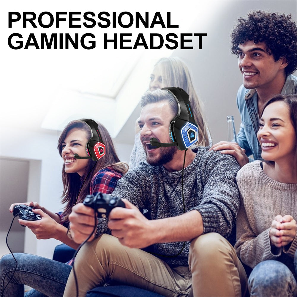 Group of people playing video games with professional gaming headsets.