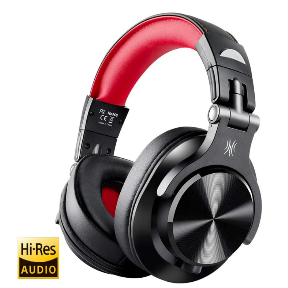 Black and red headphones with 'Hi-Res Audio' logo on a white background