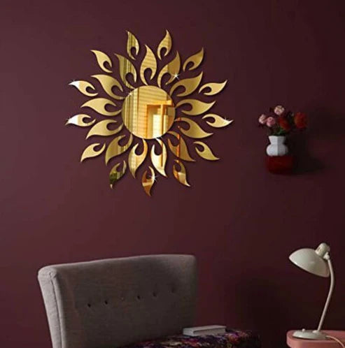Sun Flame 3D Acrylic Mirror Wall Decoration – Stylish Home & Office