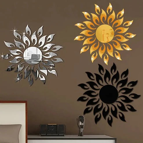 Sun Flame 3D Acrylic Mirror Wall Decoration – Stylish Home & Office