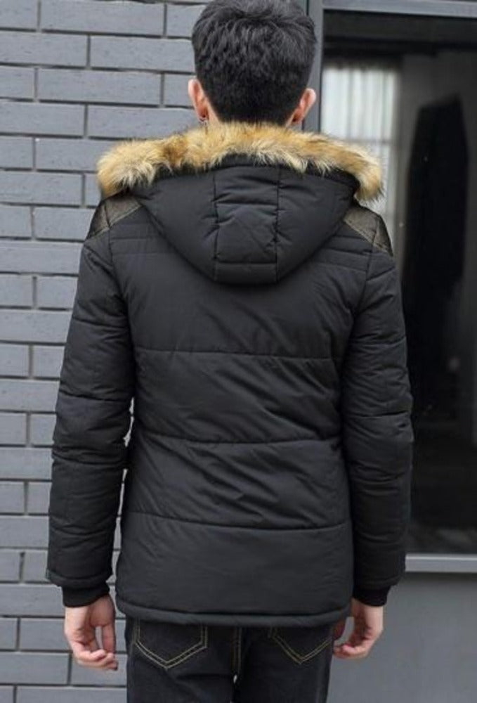 Men Hooded Winter Coat-with fur-lined hood and interior. - URBAN METRO